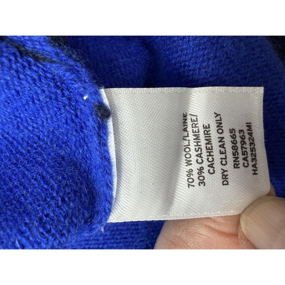 Colorblock Knit Sweater Womens XS Navy Blue Asymmetrical Hem Wool Cashmere - Picture 9 of 11